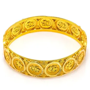 22K Yellow Gold Bangle W/ Engraved Laxmi Coin Accents