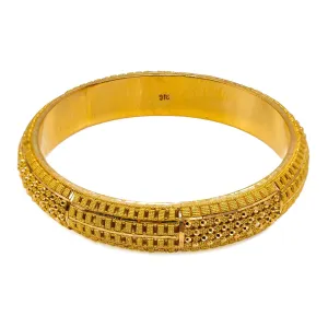 22K Yellow Gold Bangles Set of 2 W/ Clustered Beaded Filigree & Thick Domed Band