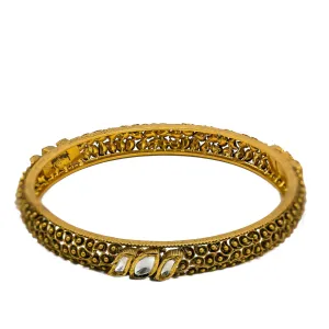 22K Yellow Gold Bangles Set of 4 W/ Kundan & Antique Finish Leaf Designs