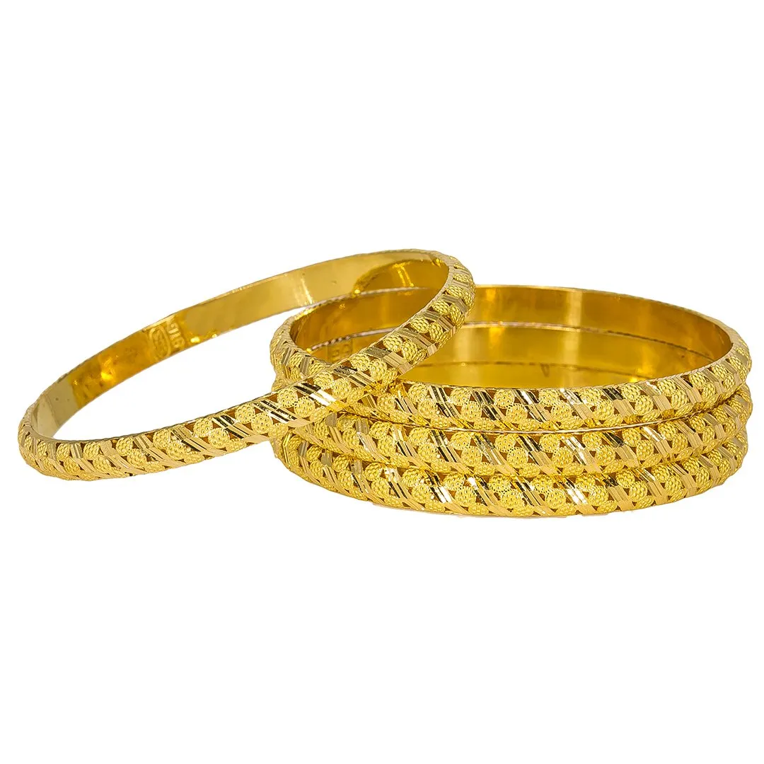 22K Yellow Gold Bangles Set of 6 W/ Hollow Domed Band & Disc Accents, 92.6 gm