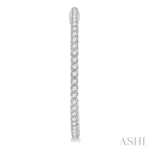 3 Ctw Inside-Out Round Cut Diamond 1 1/2 Inch Hoop Earrings in 14K White Gold