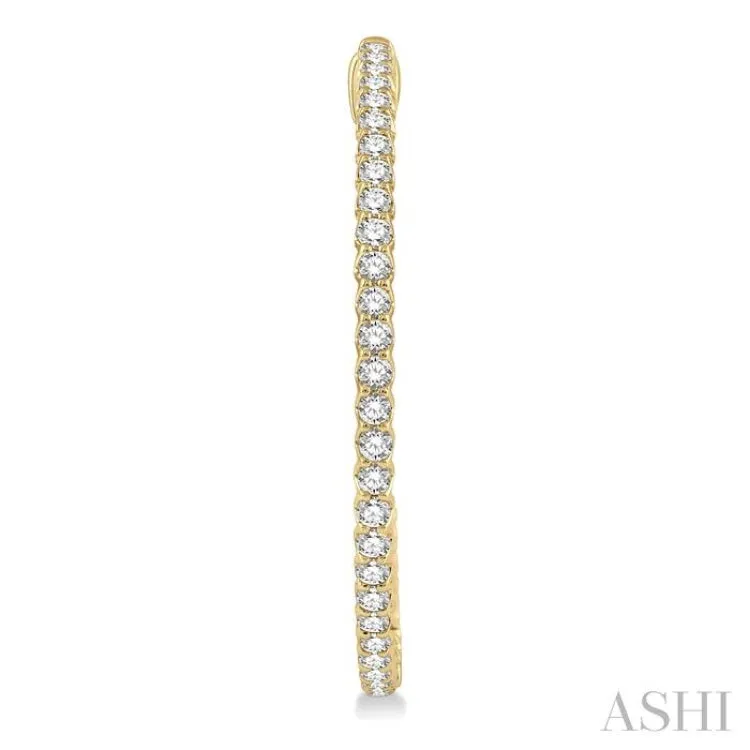 3 ctw Round Cut Diamond In & Out 1 1/2 Inch Hoop Earrings in 14K Yellow Gold