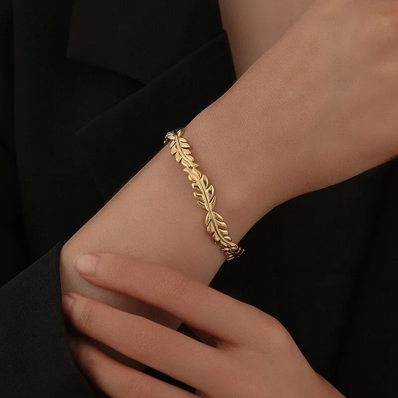 316L Stainless Steel Jewelry Fashion Leaf Bangles For Women