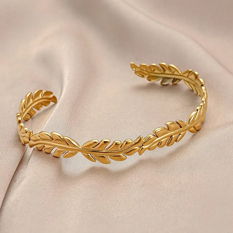 316L Stainless Steel Jewelry Fashion Leaf Bangles For Women