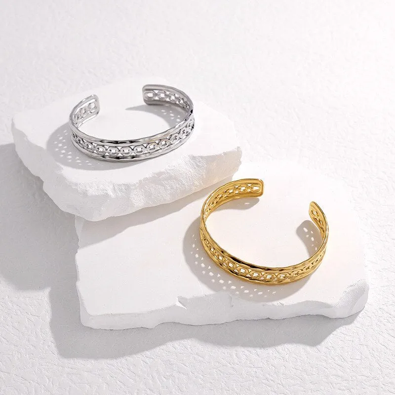 316L Stainless Steel Openwork Adjustable Cuff Bracelet For Women