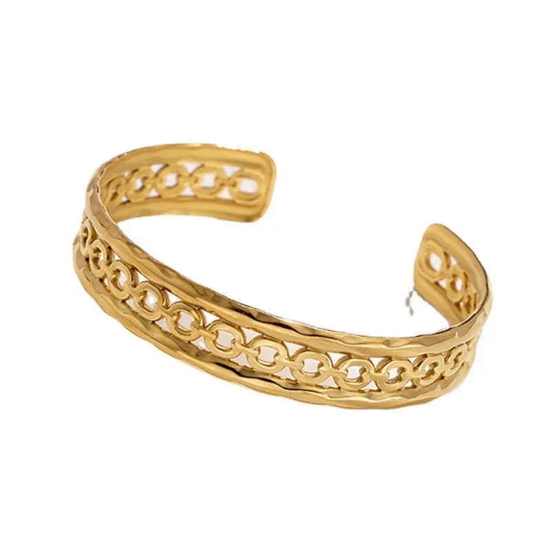 316L Stainless Steel Openwork Adjustable Cuff Bracelet For Women
