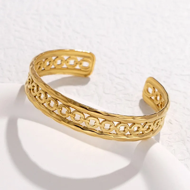 316L Stainless Steel Openwork Adjustable Cuff Bracelet For Women