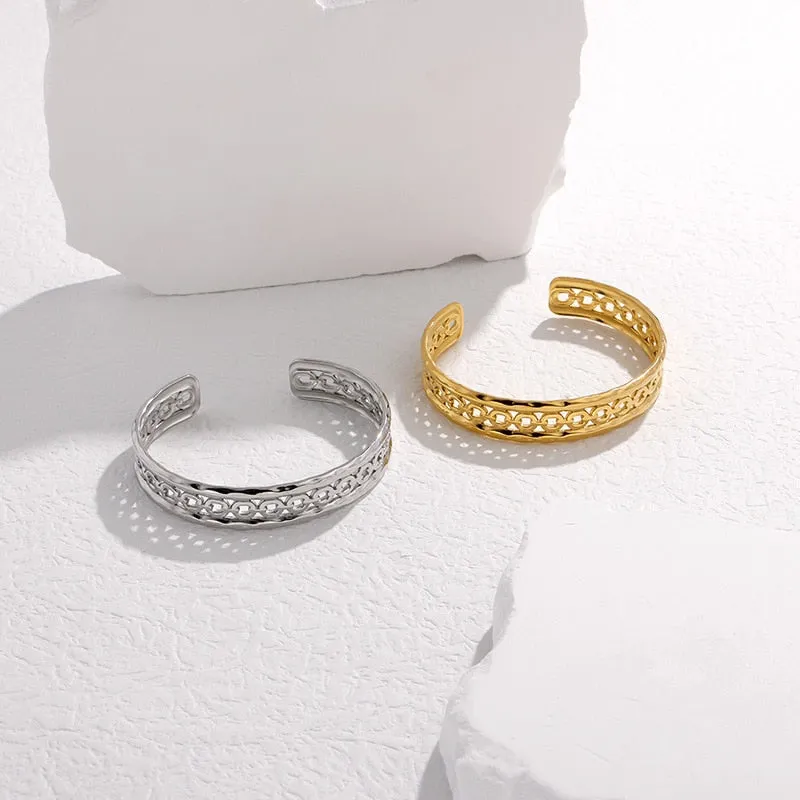 316L Stainless Steel Openwork Adjustable Cuff Bracelet For Women