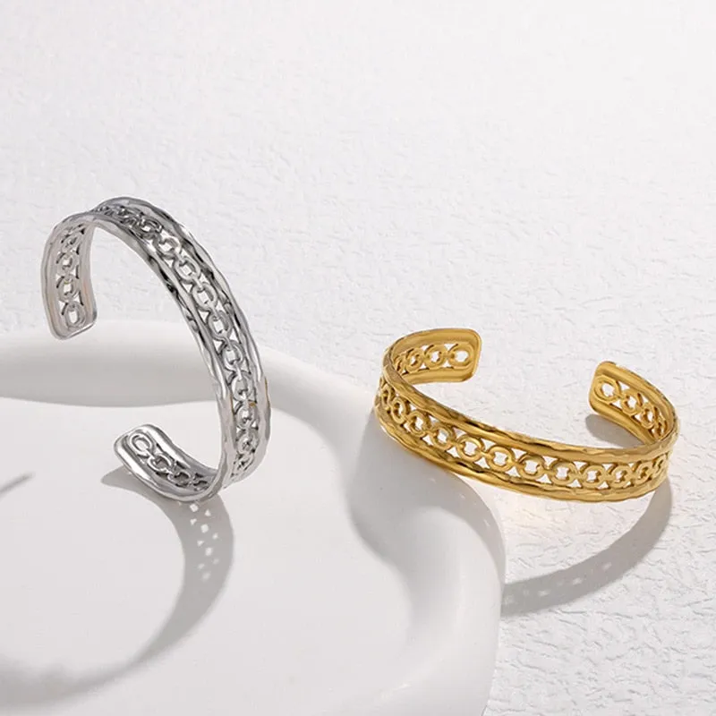 316L Stainless Steel Openwork Adjustable Cuff Bracelet For Women