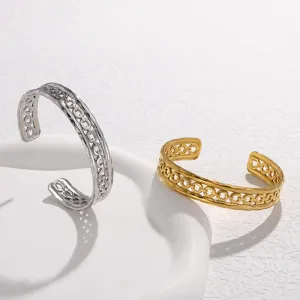 316L Stainless Steel Openwork Adjustable Cuff Bracelet For Women