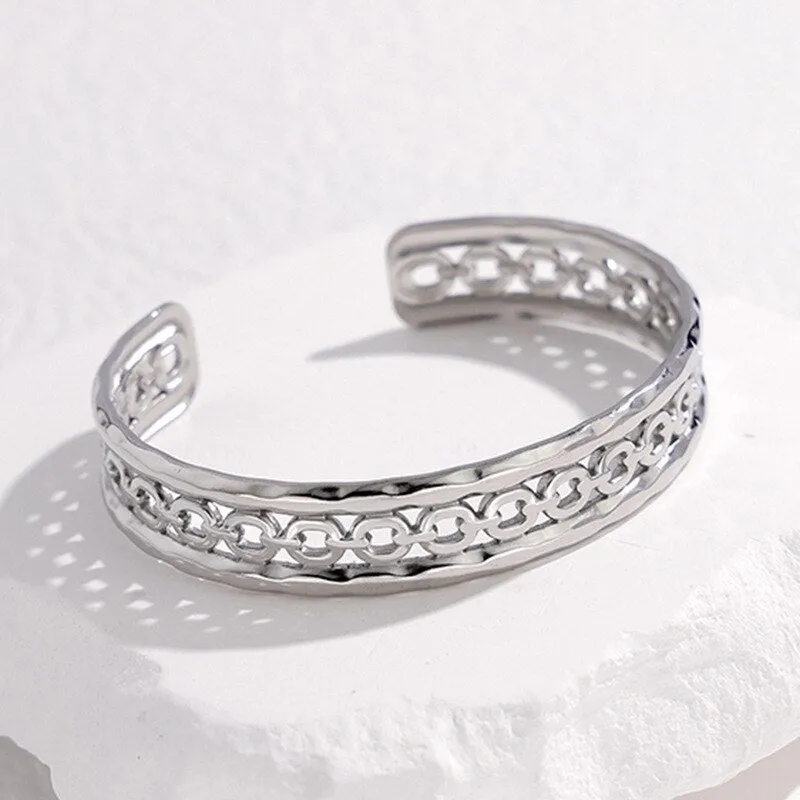 316L Stainless Steel Openwork Adjustable Cuff Bracelet For Women