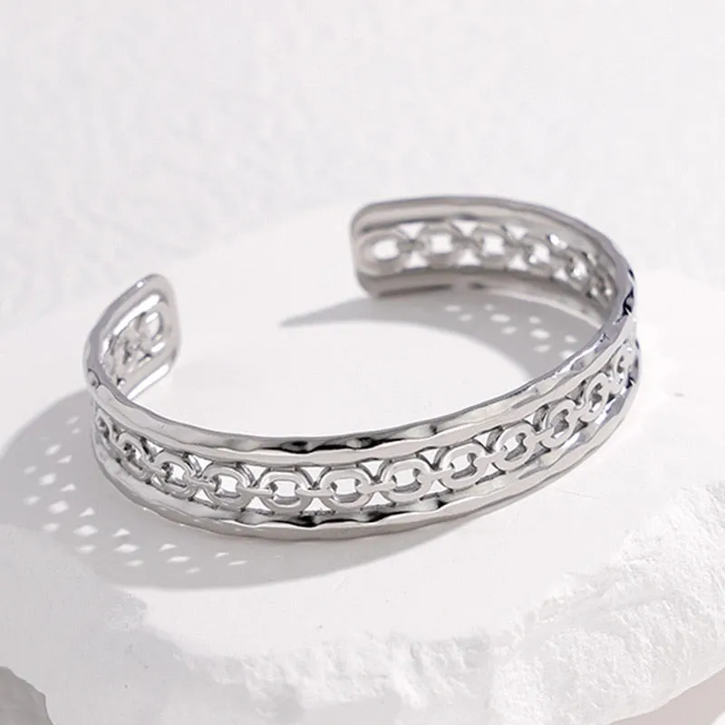 316L Stainless Steel Openwork Adjustable Cuff Bracelet For Women