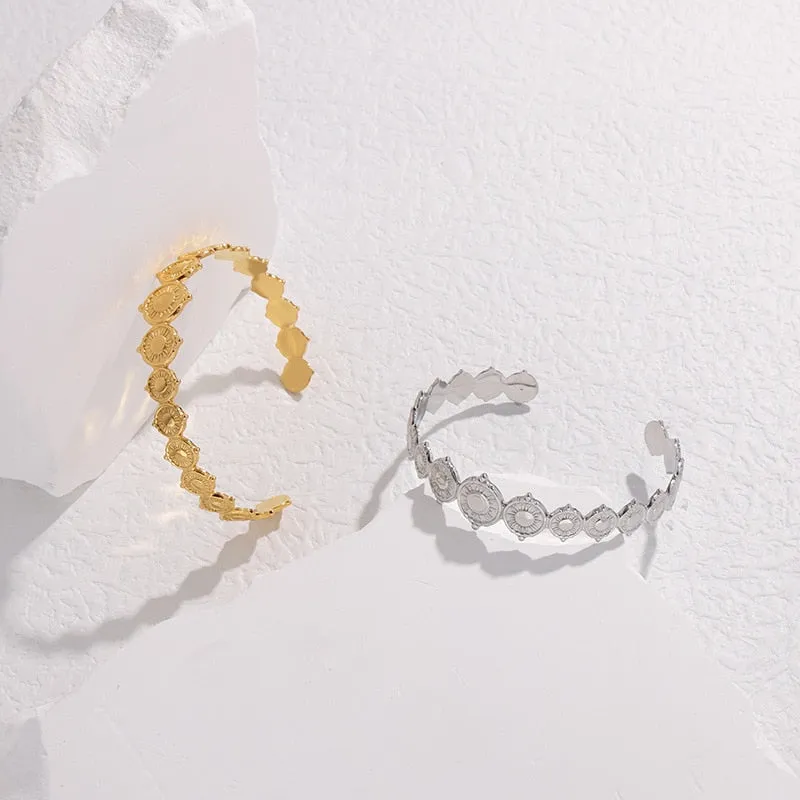316L Stainless Steel Retro Sun Cuff Bracelet For Women