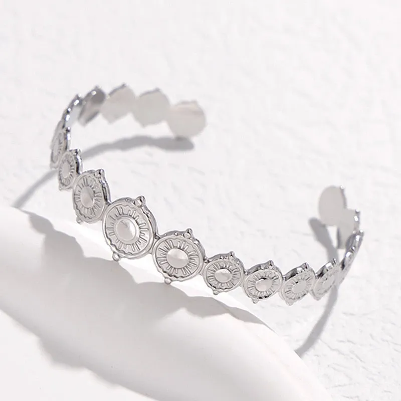 316L Stainless Steel Retro Sun Cuff Bracelet For Women