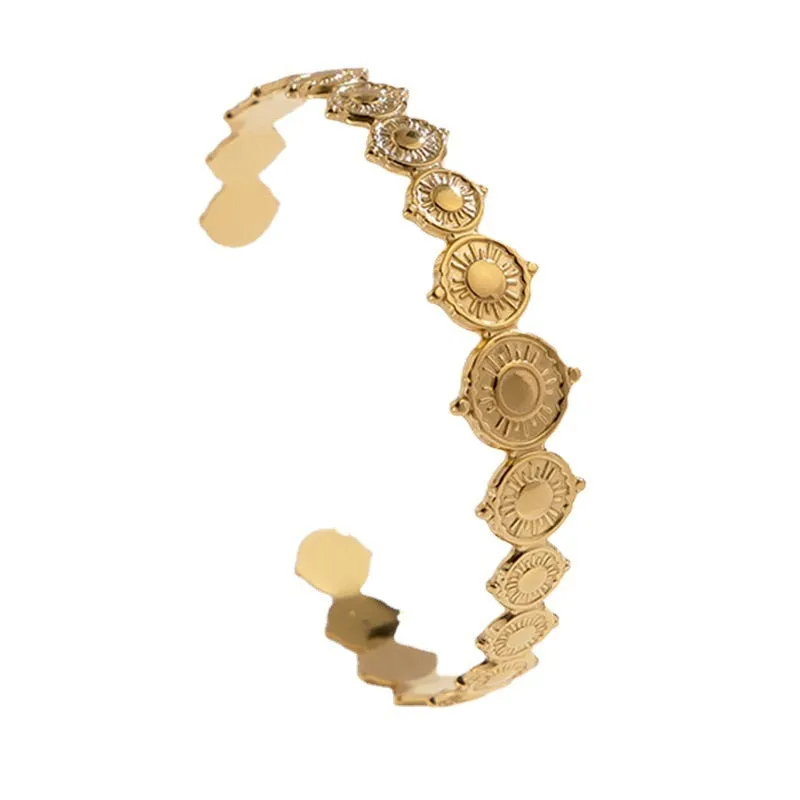 316L Stainless Steel Retro Sun Cuff Bracelet For Women