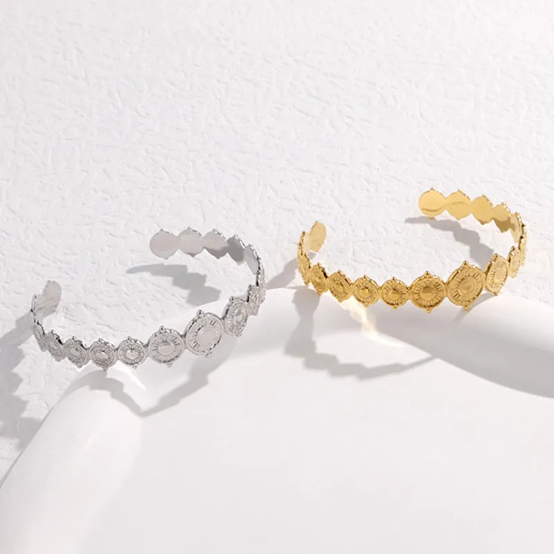 316L Stainless Steel Retro Sun Cuff Bracelet For Women