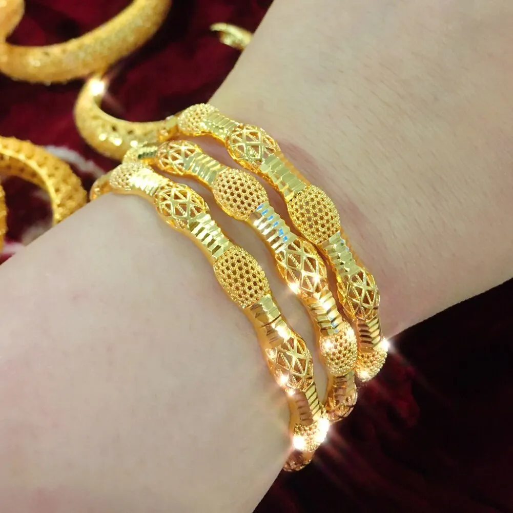 4Pcs Gold Bangles Nigeri/Africa/Dubai/Ethiopian Jewelry Gold Color Bangles for Women