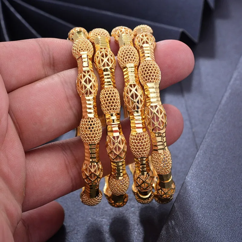 4Pcs Gold Bangles Nigeri/Africa/Dubai/Ethiopian Jewelry Gold Color Bangles for Women