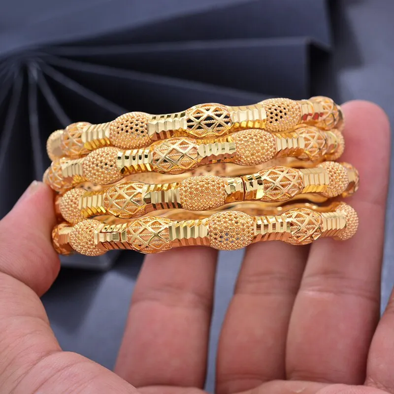 4Pcs Gold Bangles Nigeri/Africa/Dubai/Ethiopian Jewelry Gold Color Bangles for Women