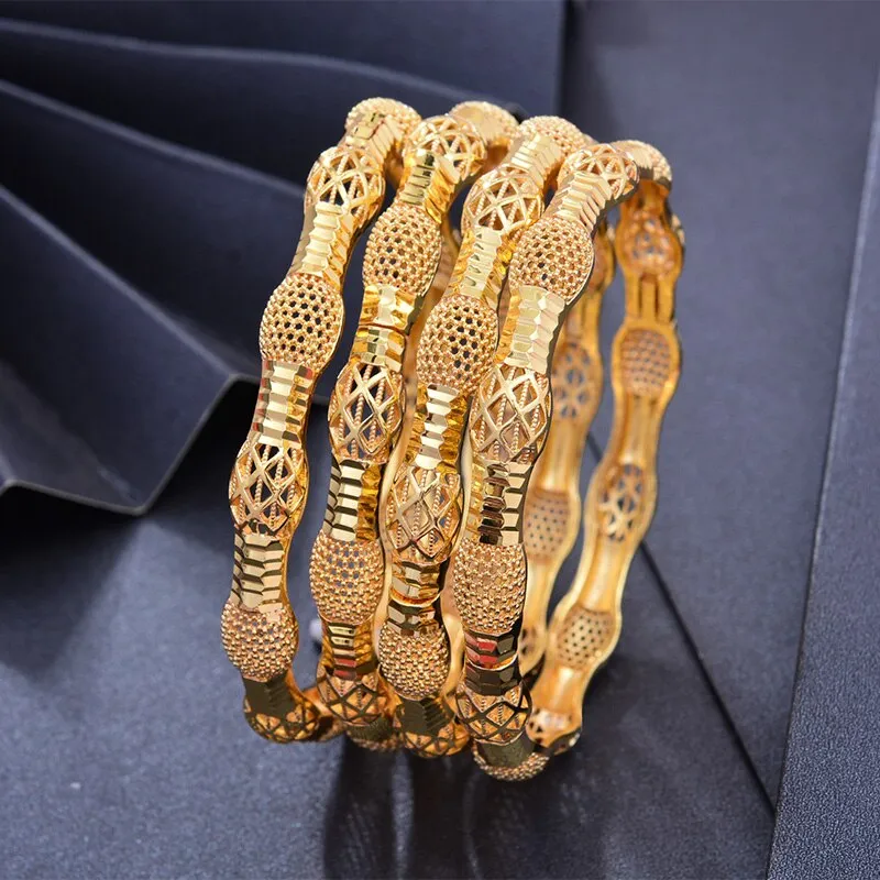 4Pcs Gold Bangles Nigeri/Africa/Dubai/Ethiopian Jewelry Gold Color Bangles for Women
