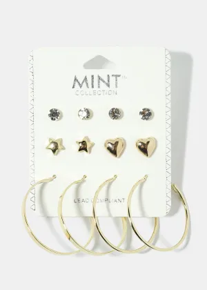 6-Pair Star Stud & Hoop Earrings