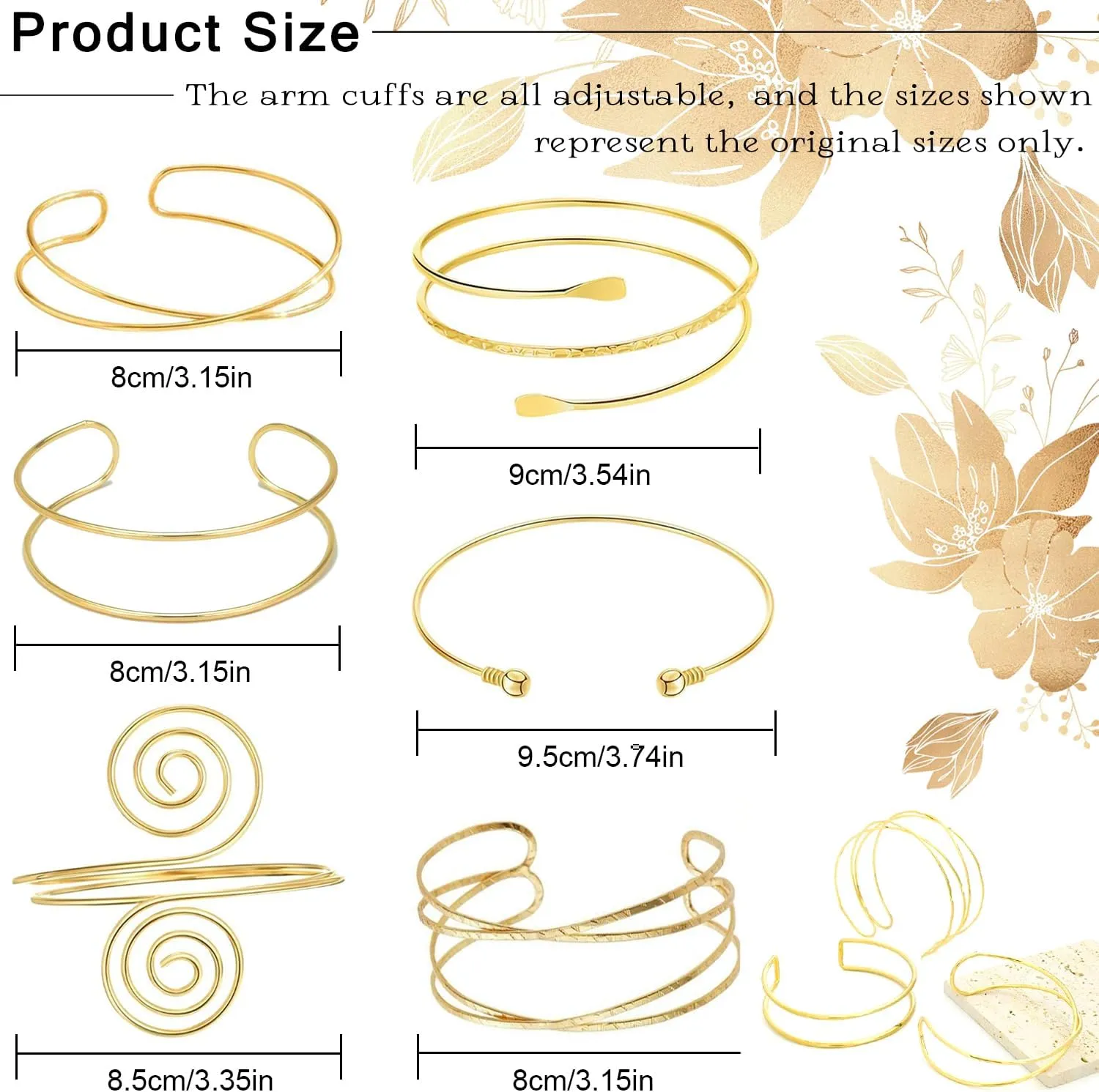 6 Pieces Gold Arm Cuff Jewelry Upper Arm Cuff Bracelets Bangle Adjustable Armband Set for Women