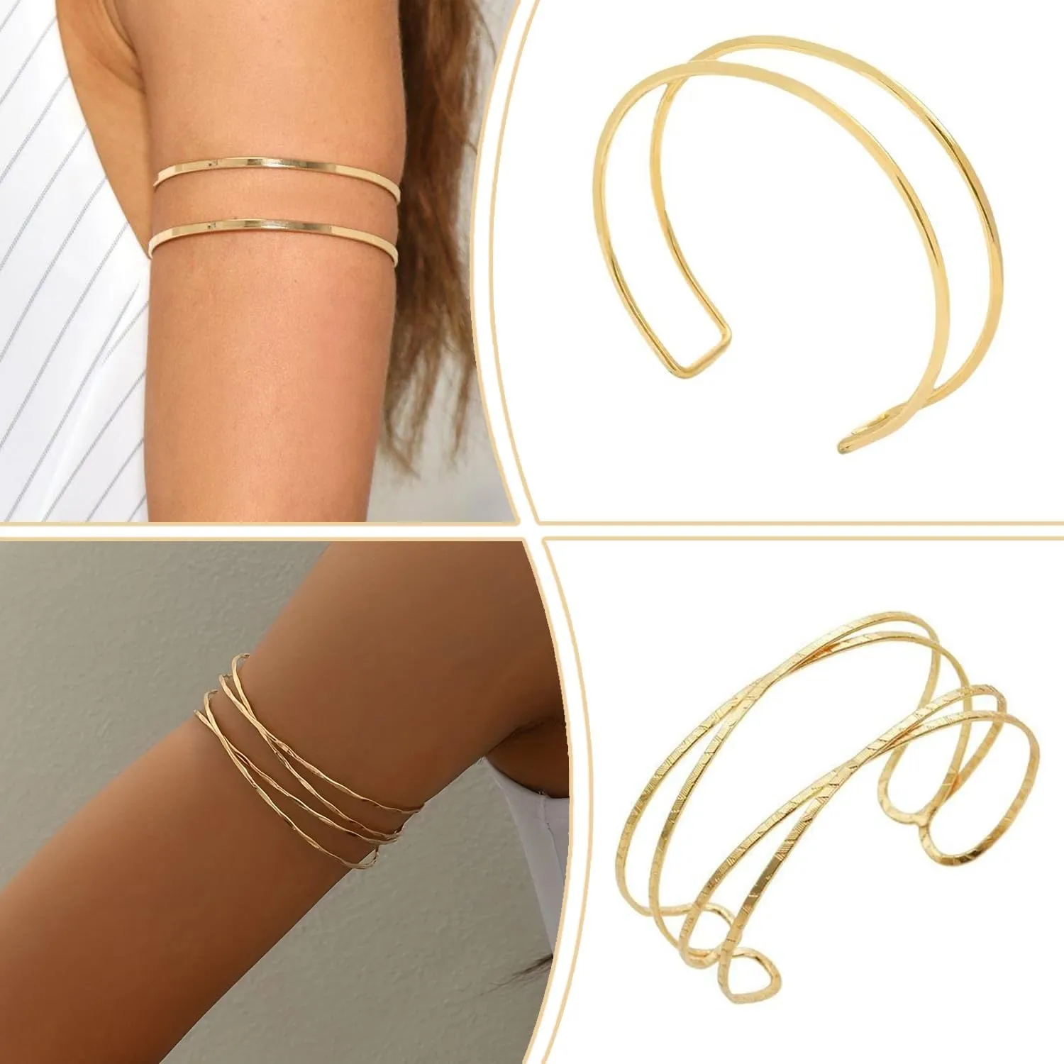 6 Pieces Gold Arm Cuff Jewelry Upper Arm Cuff Bracelets Bangle Adjustable Armband Set for Women