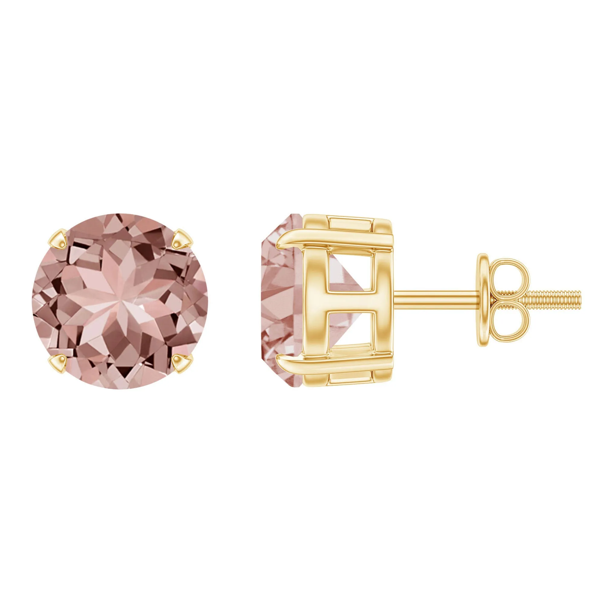 8 MM Round Morganite Solitaire Stud Earrings in Claw Setting