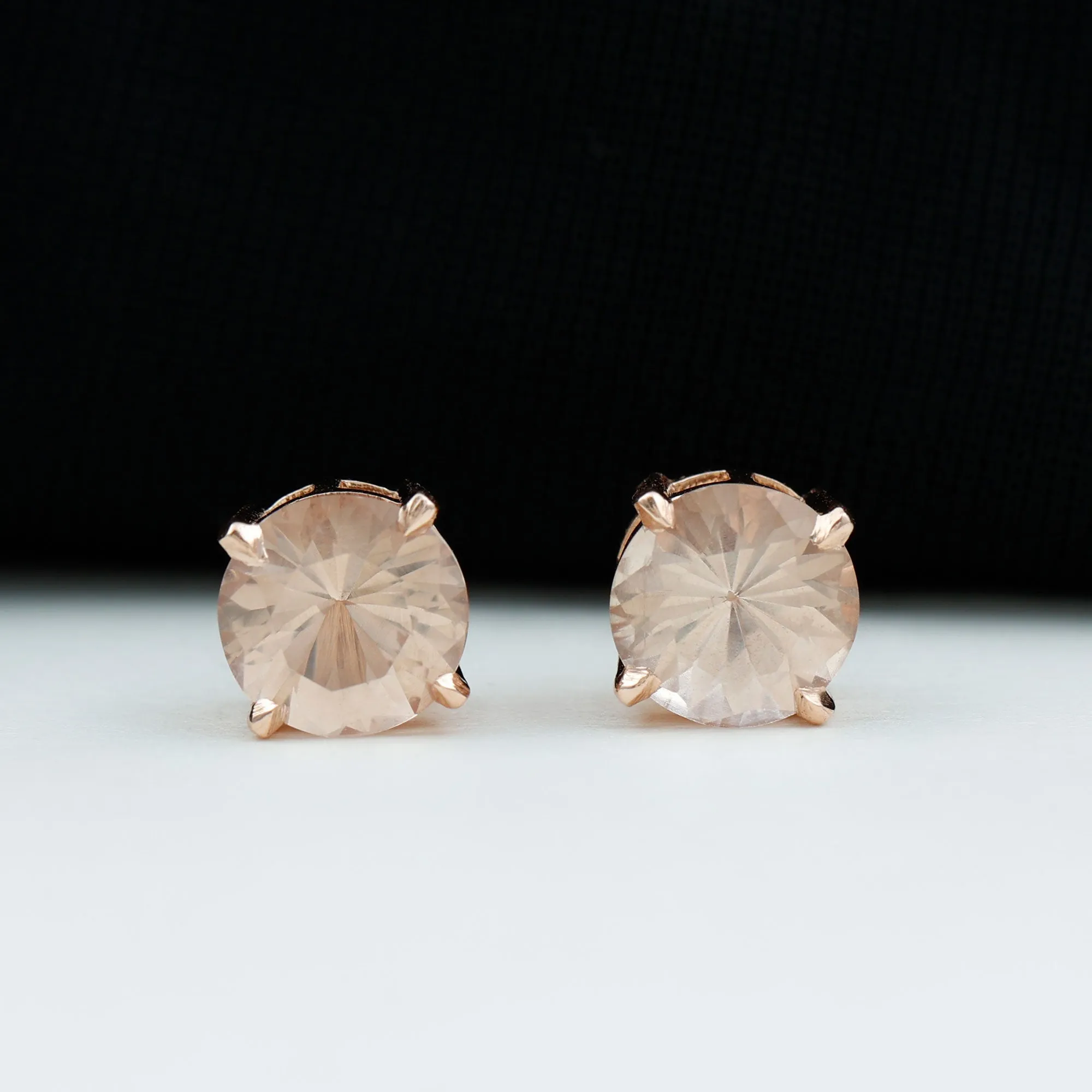 8 MM Round Morganite Solitaire Stud Earrings in Claw Setting