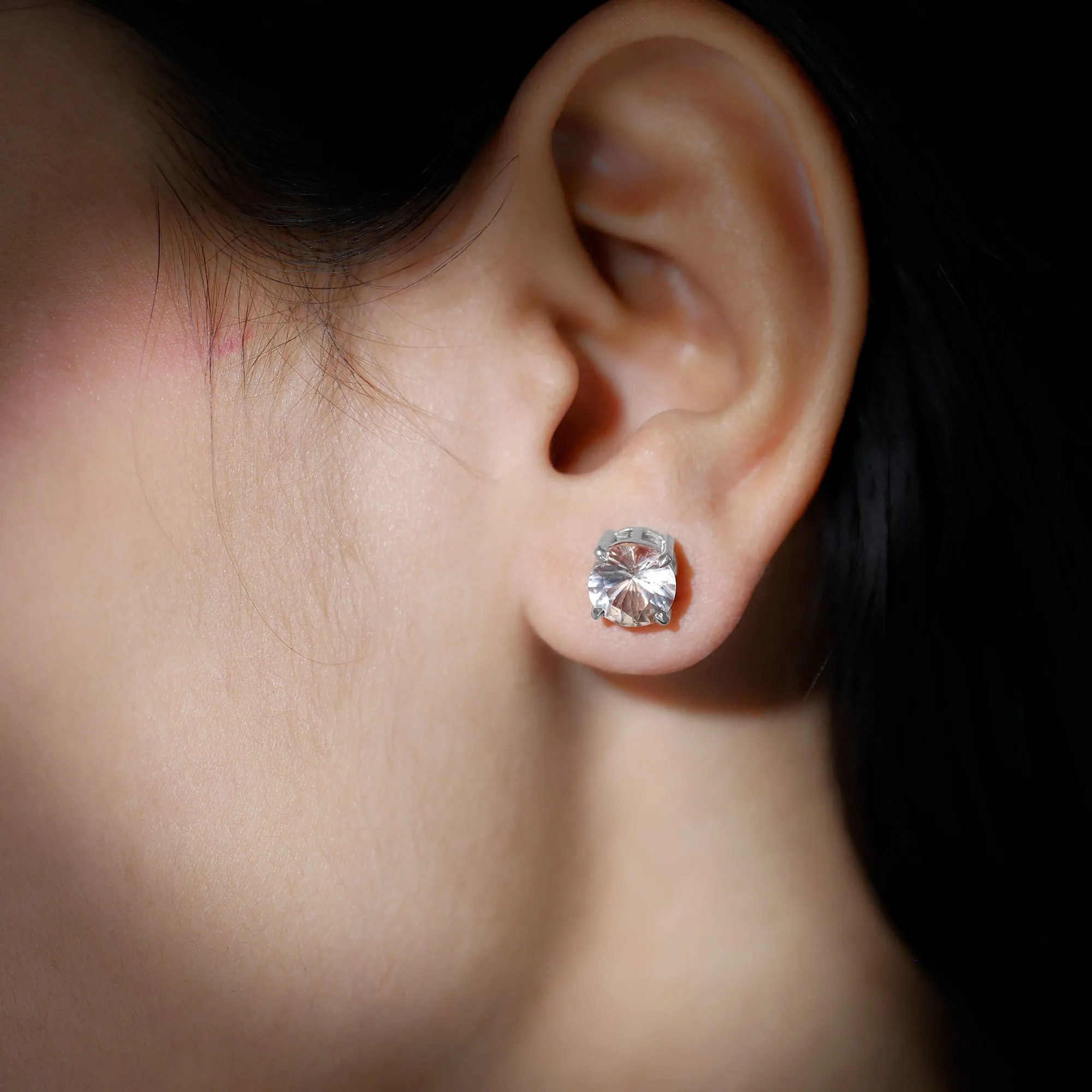 8 MM Round Morganite Solitaire Stud Earrings in Claw Setting