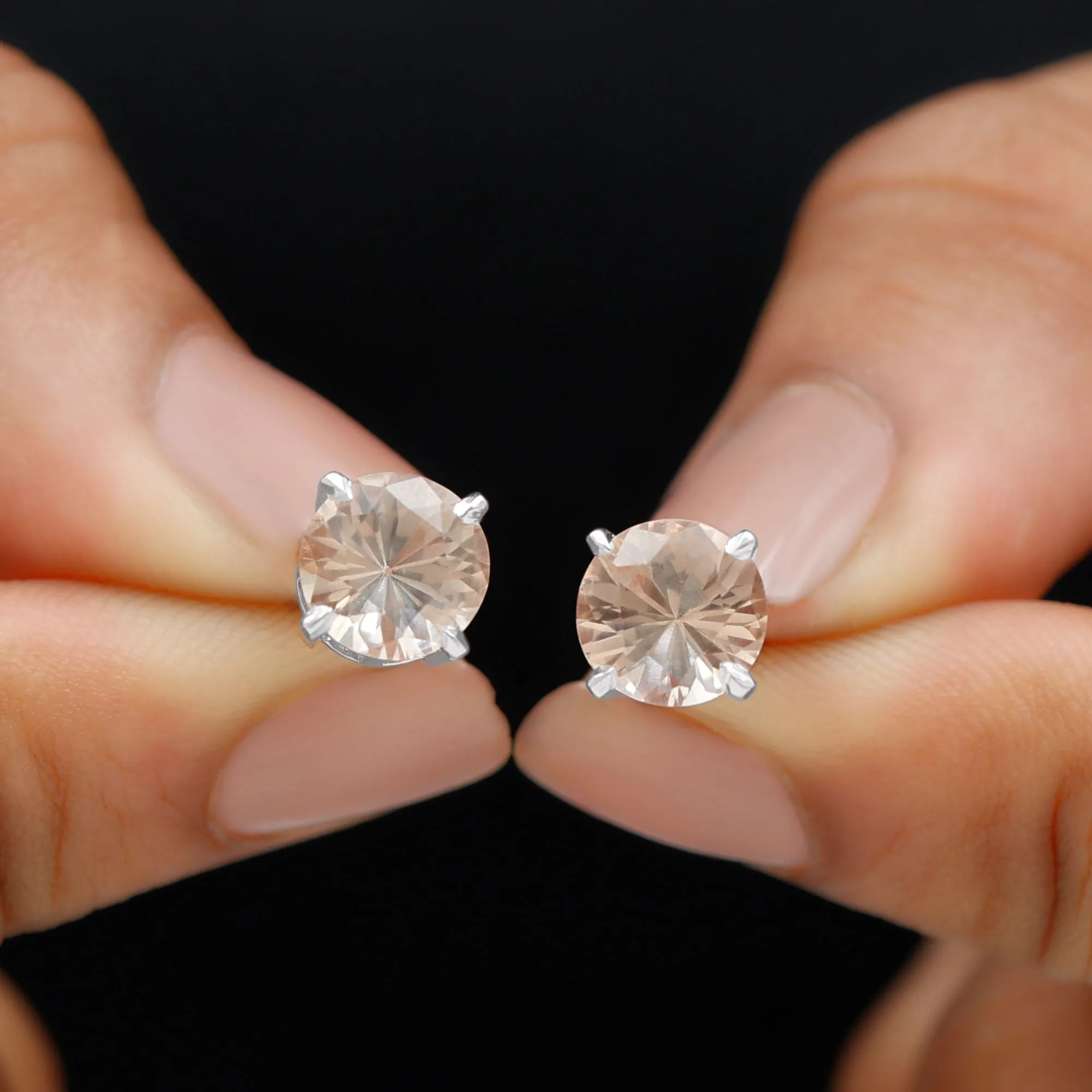 8 MM Round Morganite Solitaire Stud Earrings in Claw Setting