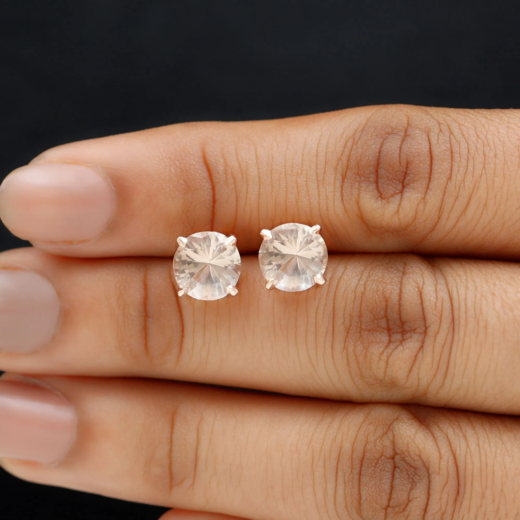 8 MM Round Morganite Solitaire Stud Earrings in Claw Setting