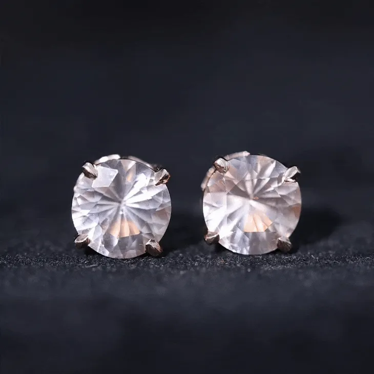 8 MM Round Morganite Solitaire Stud Earrings in Claw Setting