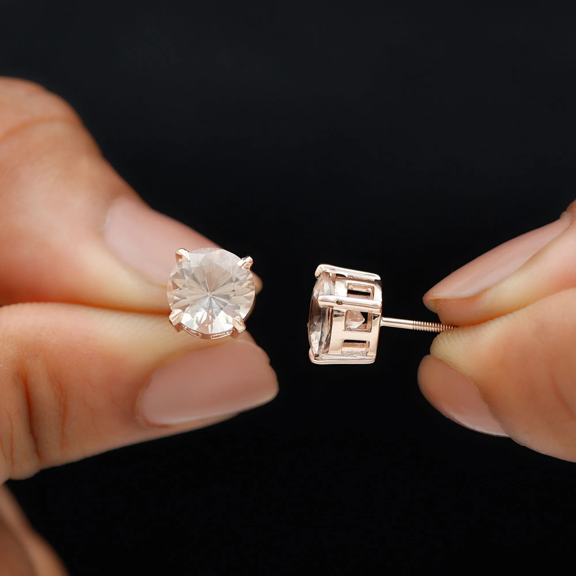 8 MM Round Morganite Solitaire Stud Earrings in Claw Setting