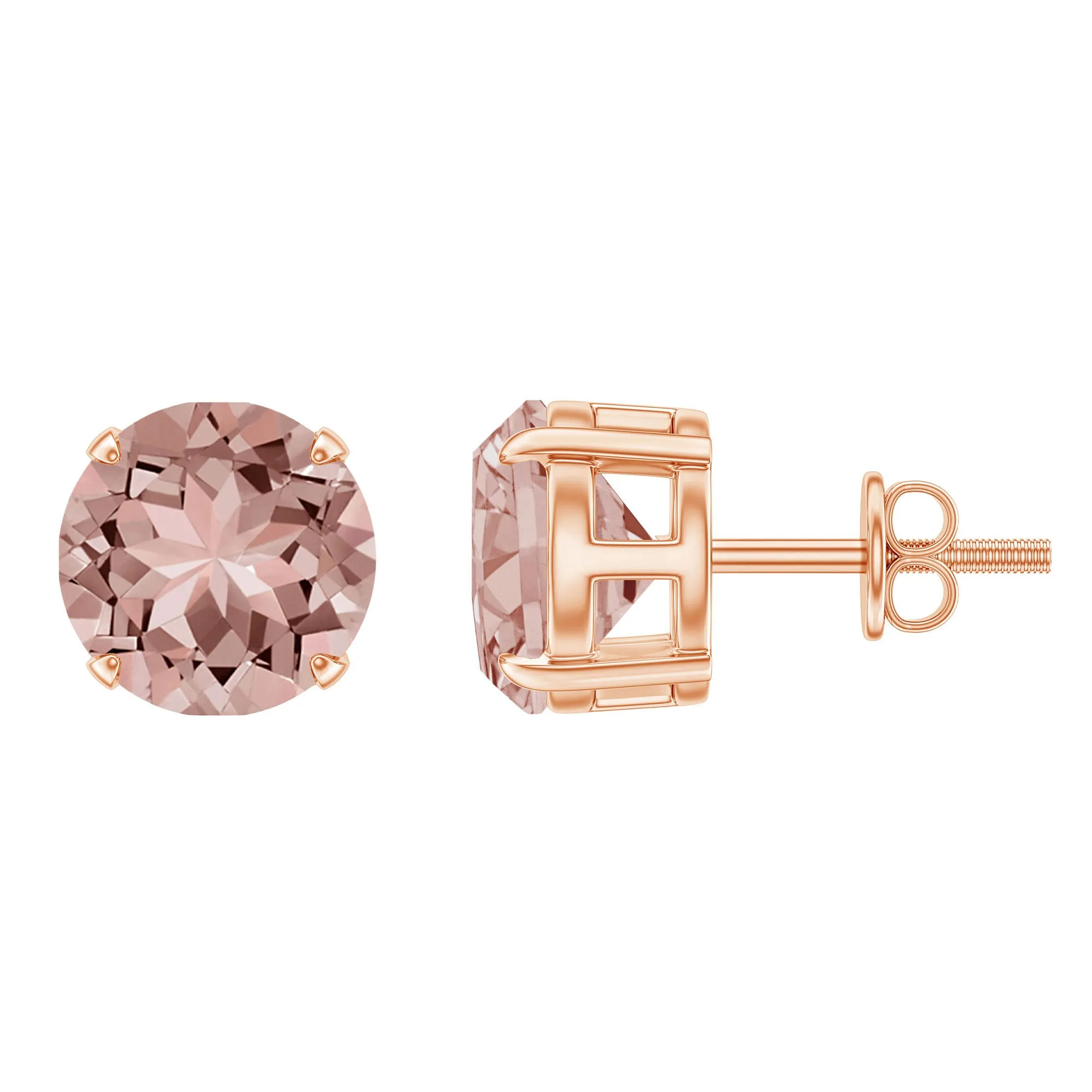 8 MM Round Morganite Solitaire Stud Earrings in Claw Setting