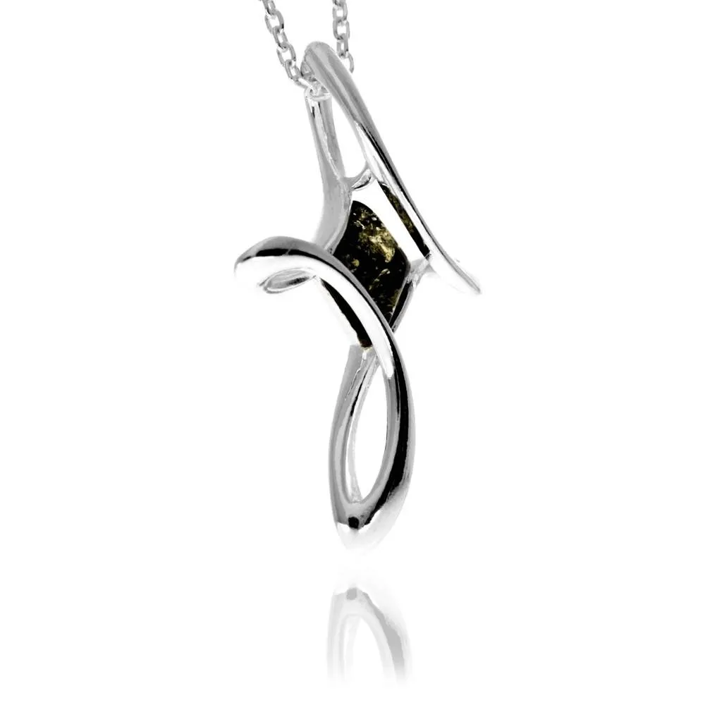 925 Sterling Silver & Genuine Baltic Amber Modern Cross Pendant - GL2068