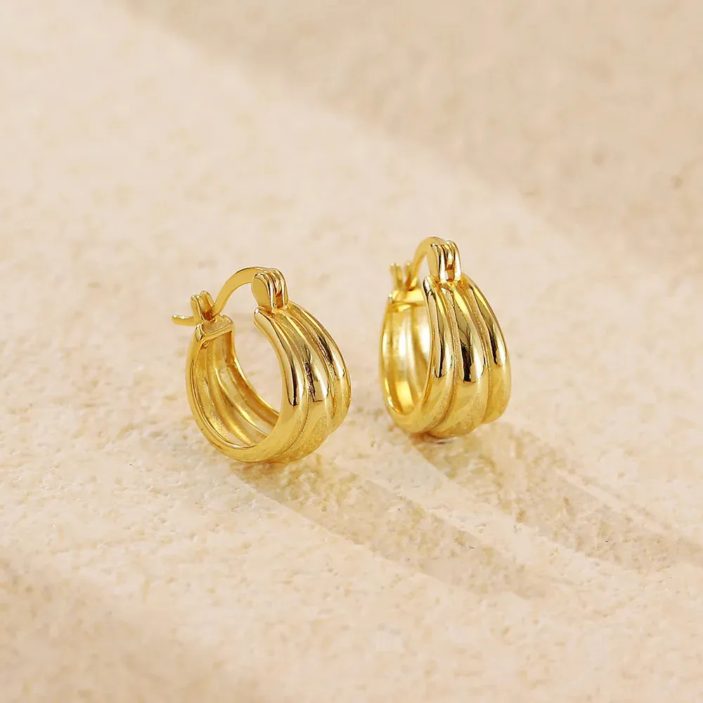 925 Sterling Silver Hoop Earrings Charm Jewelry - Glossy Plain Pattern - YH0501