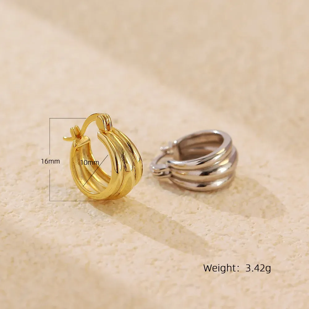 925 Sterling Silver Hoop Earrings Charm Jewelry - Glossy Plain Pattern - YH0501