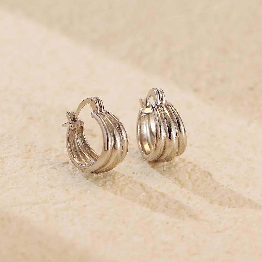 925 Sterling Silver Hoop Earrings Charm Jewelry - Glossy Plain Pattern - YH0501