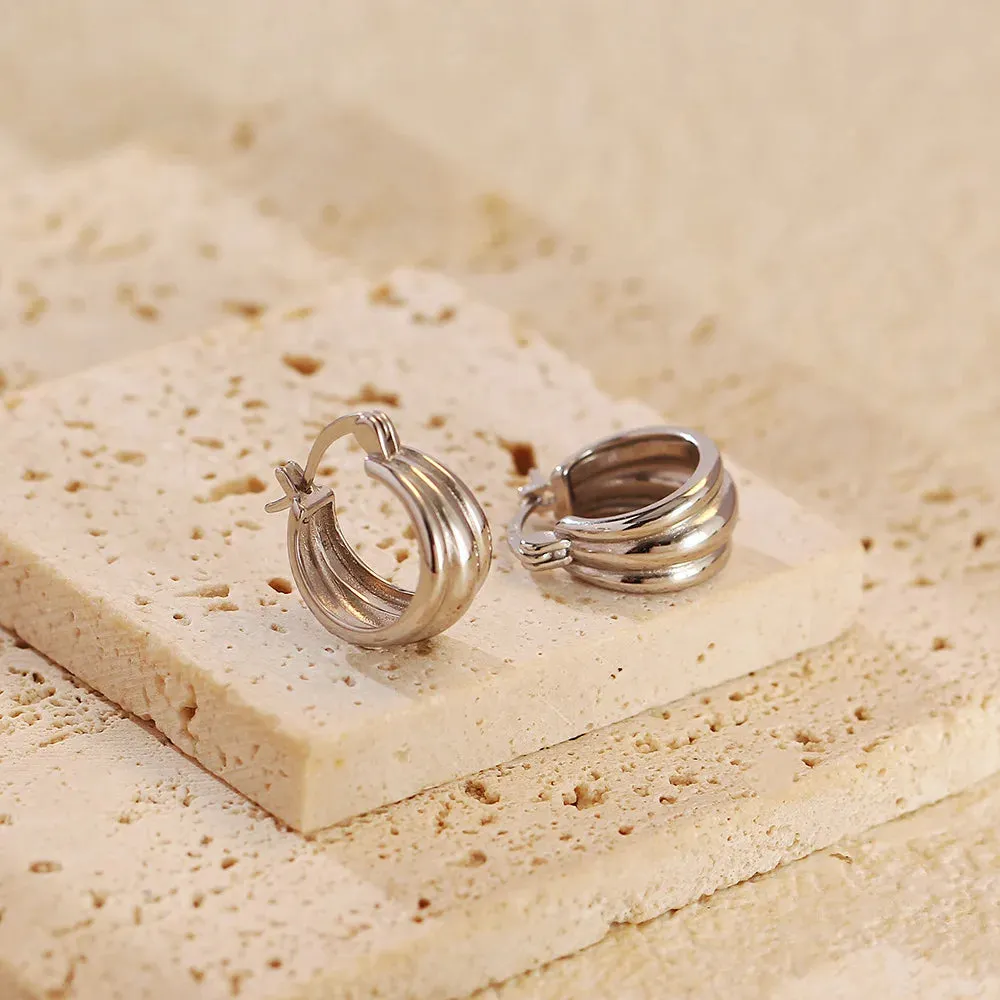 925 Sterling Silver Hoop Earrings Charm Jewelry - Glossy Plain Pattern - YH0501