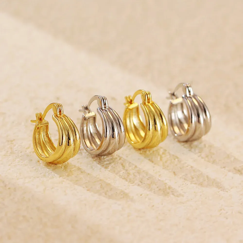 925 Sterling Silver Hoop Earrings Charm Jewelry - Glossy Plain Pattern - YH0501
