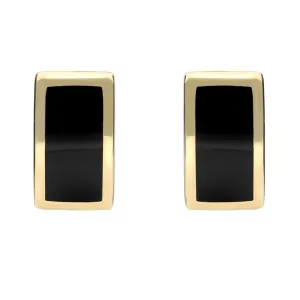 9ct Yellow Gold Whitby Jet Curved Oblong Stud Earrings