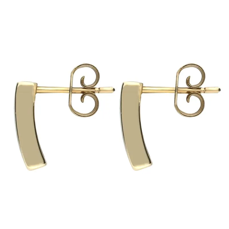 9ct Yellow Gold Whitby Jet Curved Oblong Stud Earrings