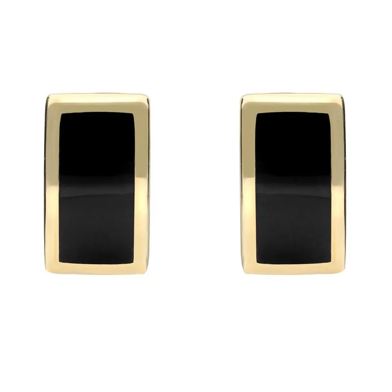 9ct Yellow Gold Whitby Jet Curved Oblong Stud Earrings