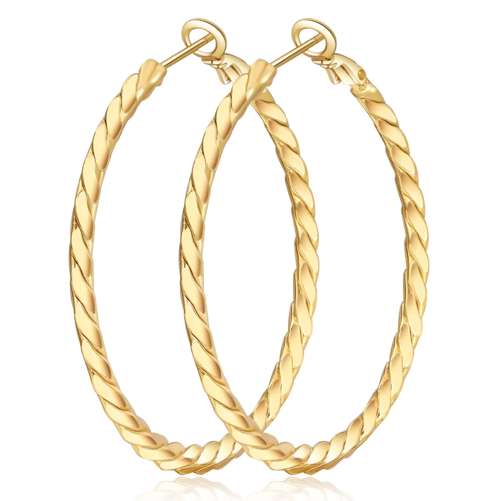 ABPBA 2mm Gold Hoop Earrings for Women 14k Gold Plated Hoop Earrings Lightweight Big Gold Hoop Earrings Hypoallergenic Thin Gold Hoop Earrings for Women Girls 70mm