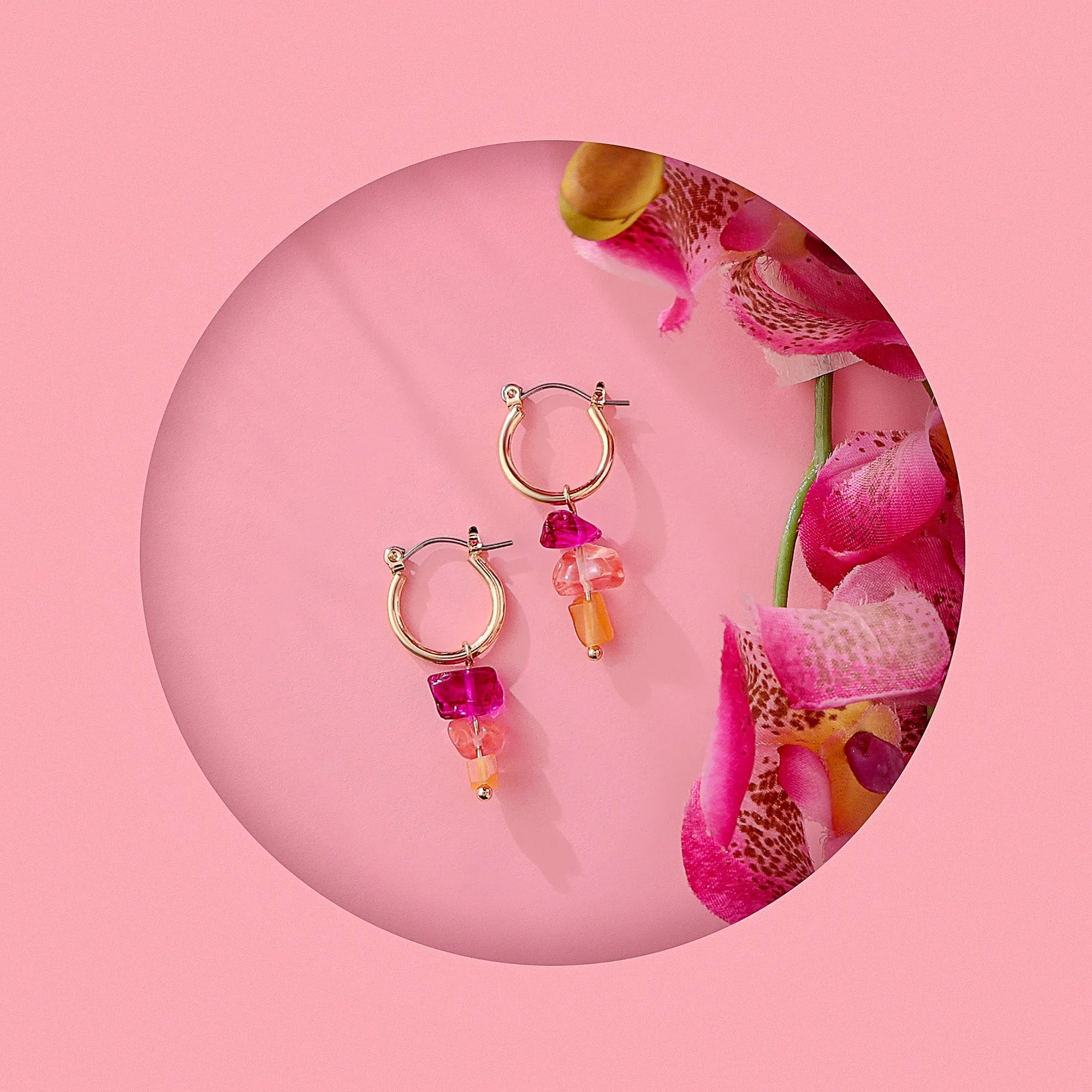 Accessorize London Women's Pink Raw Stone Mini Hoop Earring pink