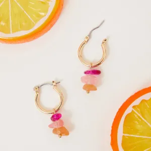 Accessorize London Women's Pink Raw Stone Mini Hoop Earring pink