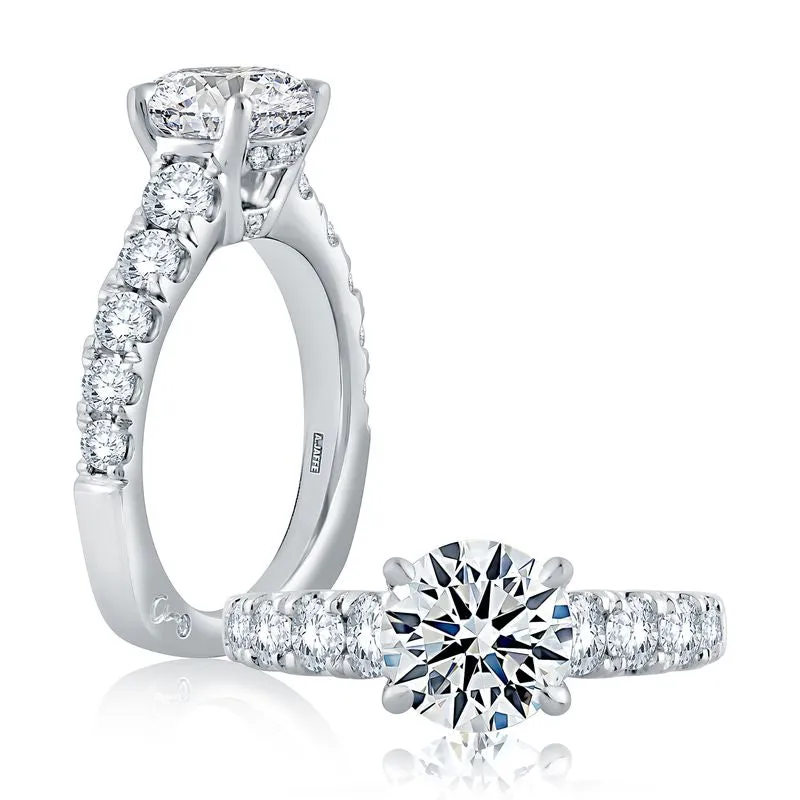 A.Jaffe Engagement Rings Large Melee Round Center Solitaire Signature Shank Engagement Ring MES870/257