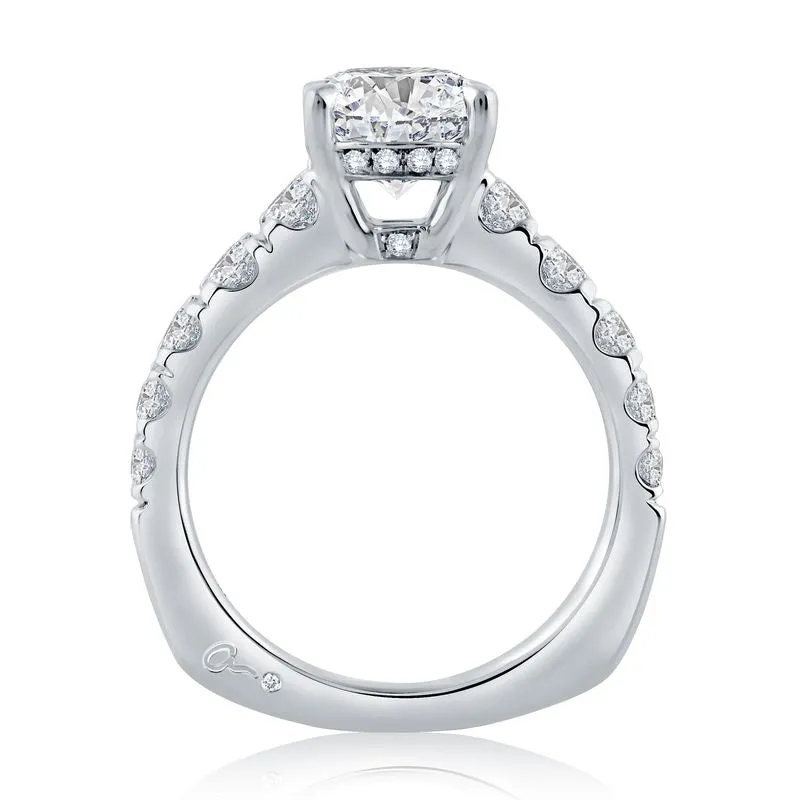 A.Jaffe Engagement Rings Large Melee Round Center Solitaire Signature Shank Engagement Ring MES870/257