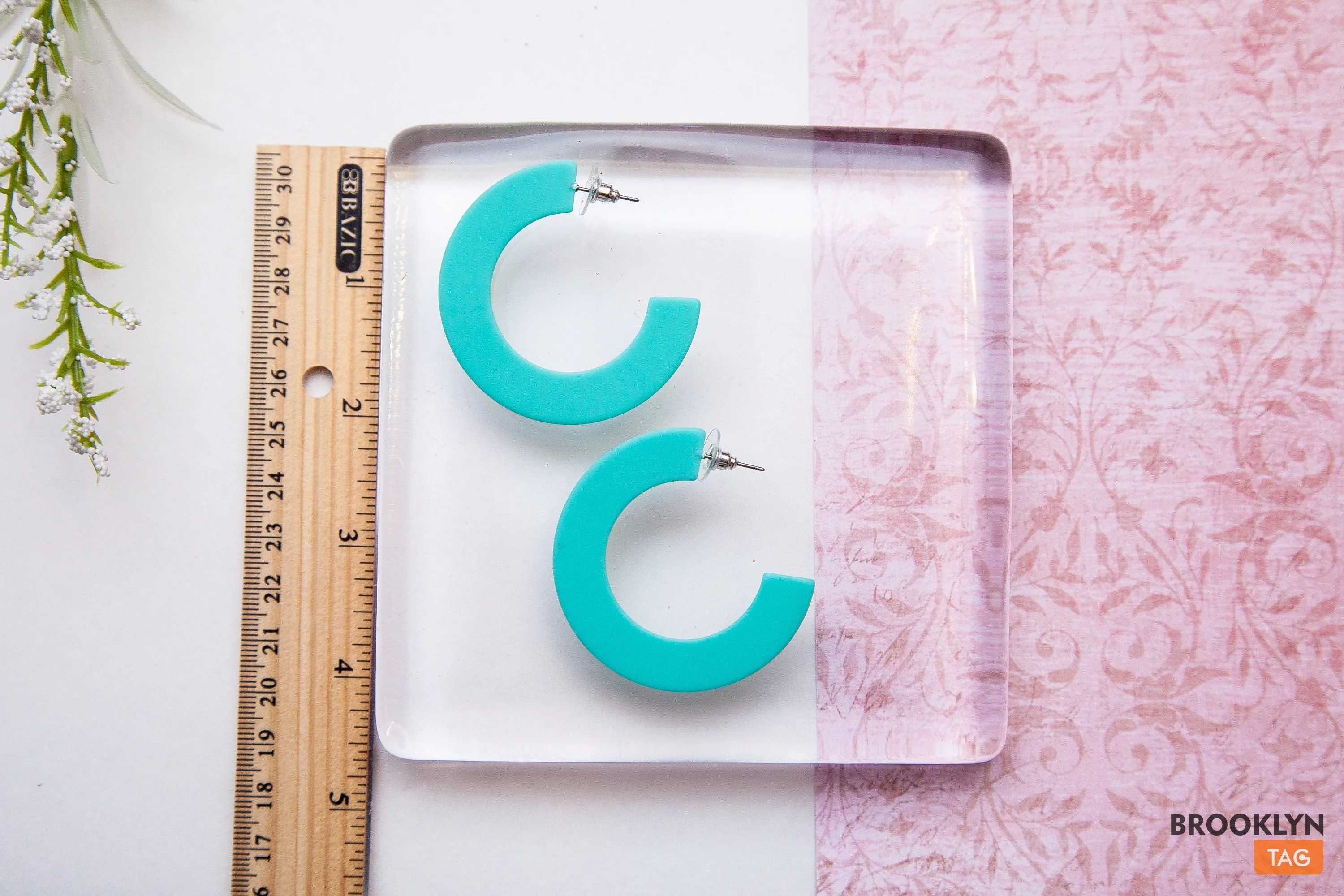 Aqua Blue Acetate Hoop Earrings